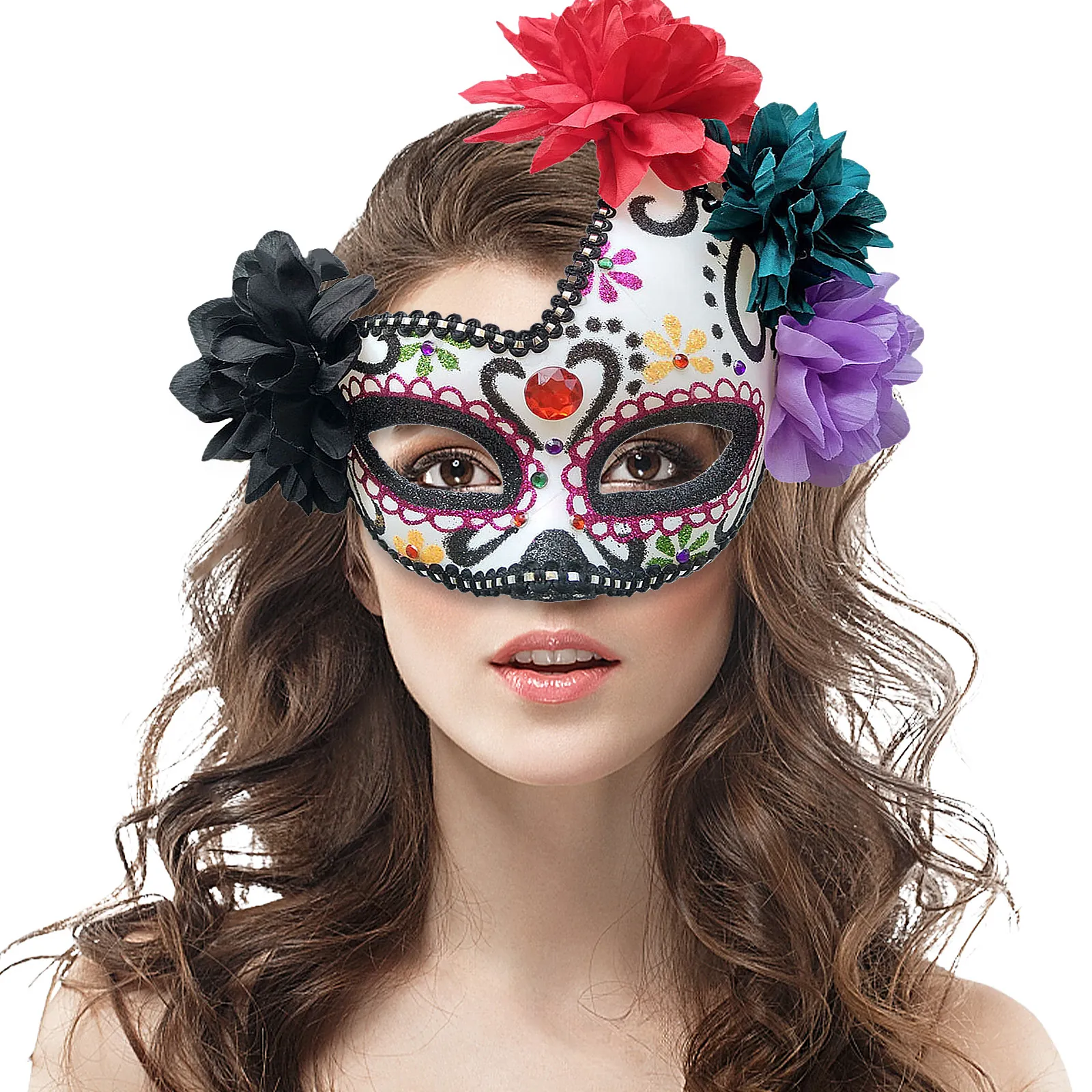 Mexican Day Of The Dead Mask Sugar Skull Floral Masquerade Mask For Halloween Carnival Party Women Fancy Dress Accessories
