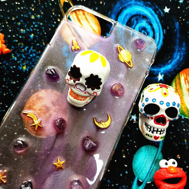 Mexican Sugar Skull Resin Charms Halloween Day Of Dead DIY Jewelry Making Accessories Painted Skull Pendant For Necklace Phone Case Decoration