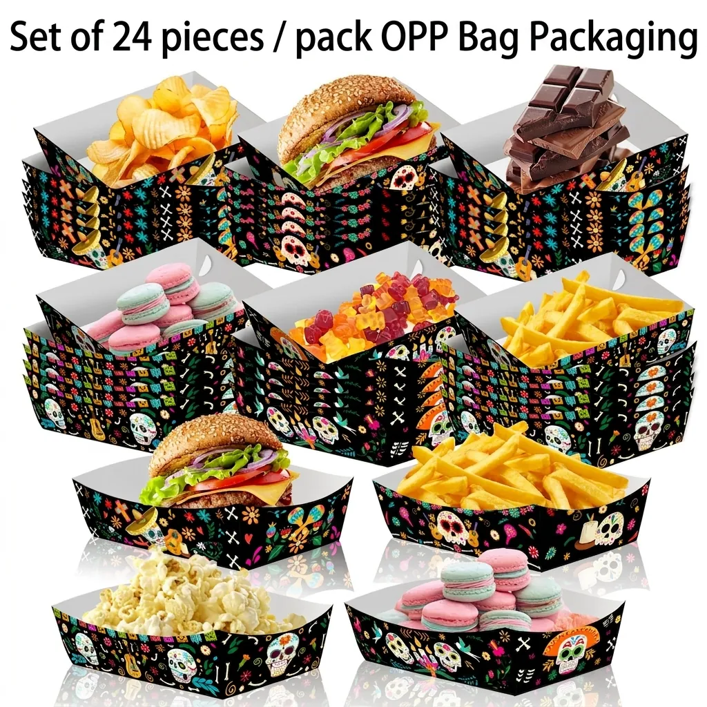Mexican Day Of The Dead Sugar Skull Party Snack Tray Paperboard Food Container Printed Halloween Party Decorations