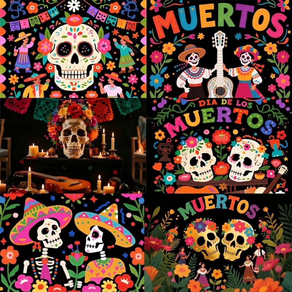 Mexican Day Of The Dead Backdrop Banner Colorful Sugar Skull Marigold Floral Photography Background For Party Decorations