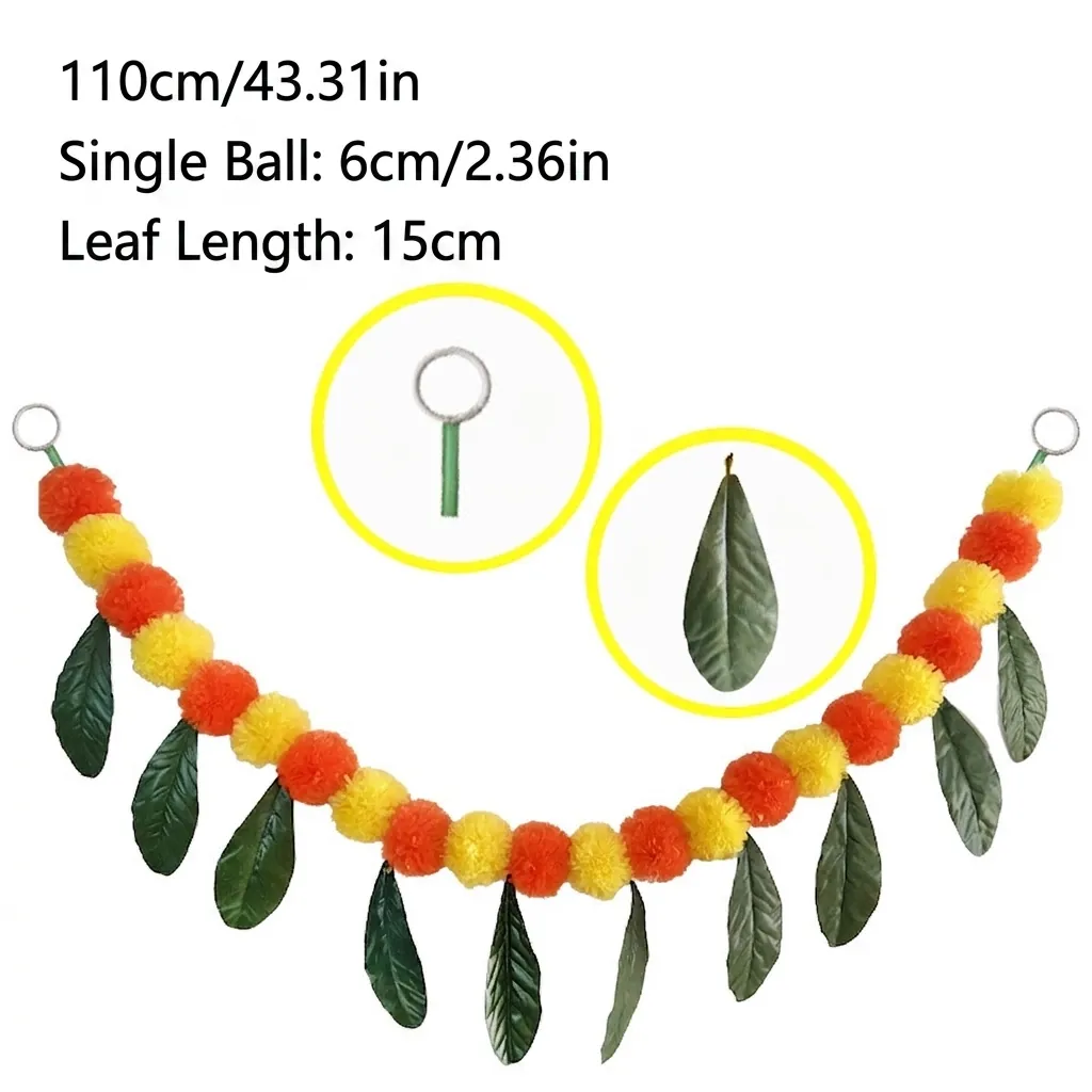Mexican Day Of The Dead Marigold Garland Artificial Mango Leaves Hanging Decoration For Fiesta Party Home Decor Traditional Banner