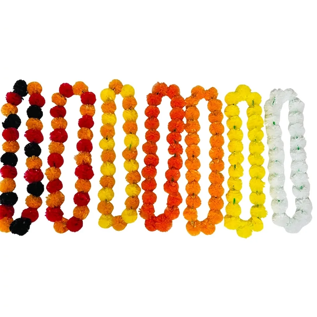 Artificial Marigold Garland Flowers For Day Of The Dead Halloween Decoration Plastic Polyester Fluffy Floral Garland For Festival Party Home Decor