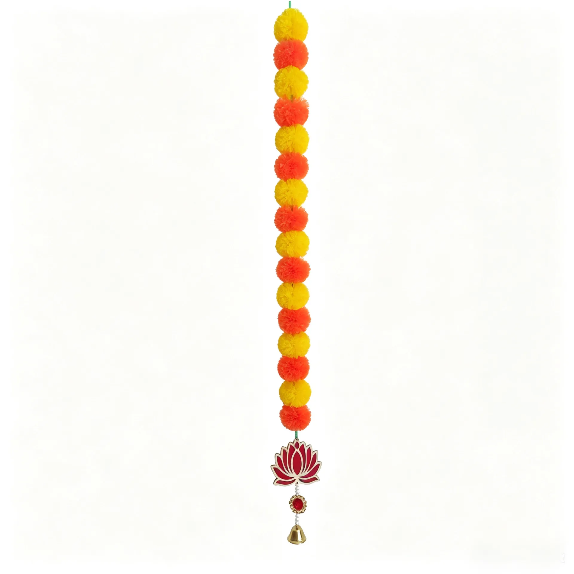 Artificial Marigold Garland Lotus Pendant With Bell Decorative Floral String For Day Of The Dead Halloween Festive Home Hanging Ornaments