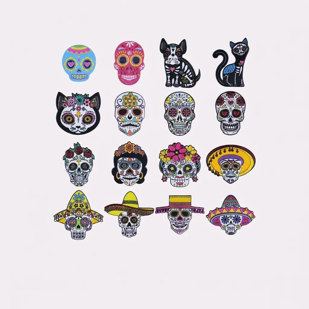 Mexican Day Of The Dead Sugar Skull Brooch Zinc Alloy Enamel Pin Badge Colorful Floral Skeleton Jewelry Halloween Gift