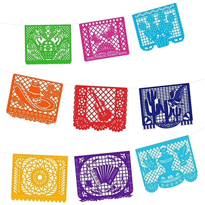 Mexican Fiesta Papel Picado Banner Multicolor Cutout Non-Woven Garland For Day Of The Dead Carnival Party Decorations
