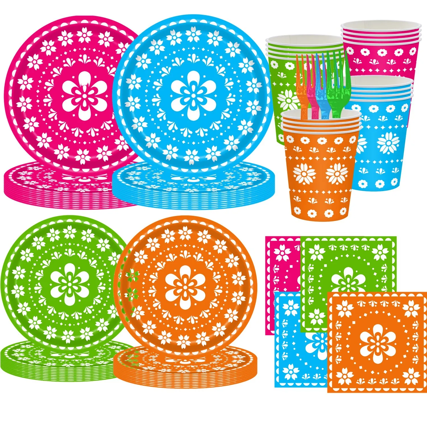 Day Of The Dead Party Decorations Set Halloween Disposable Paper Plates Cups Napkins Floral Print Tableware Mexican Style Party Supplies