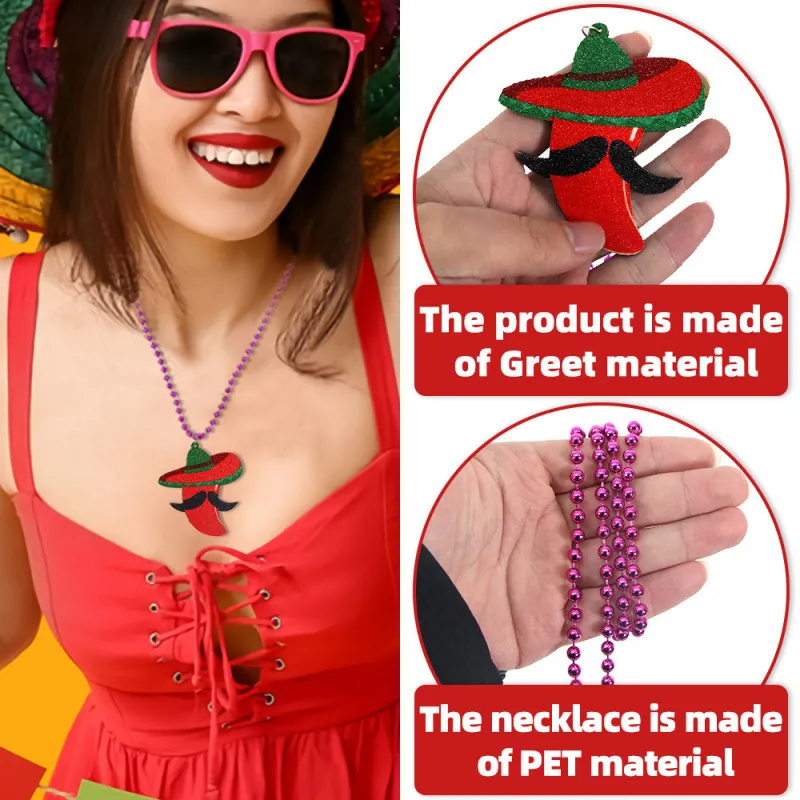 Collana di Perline per Festa Messicana Cinco De Mayo Con Ciondolo a Forma di Sombrero Avocado Teschio Taco Piñata Gioielli Festivi per Eventi