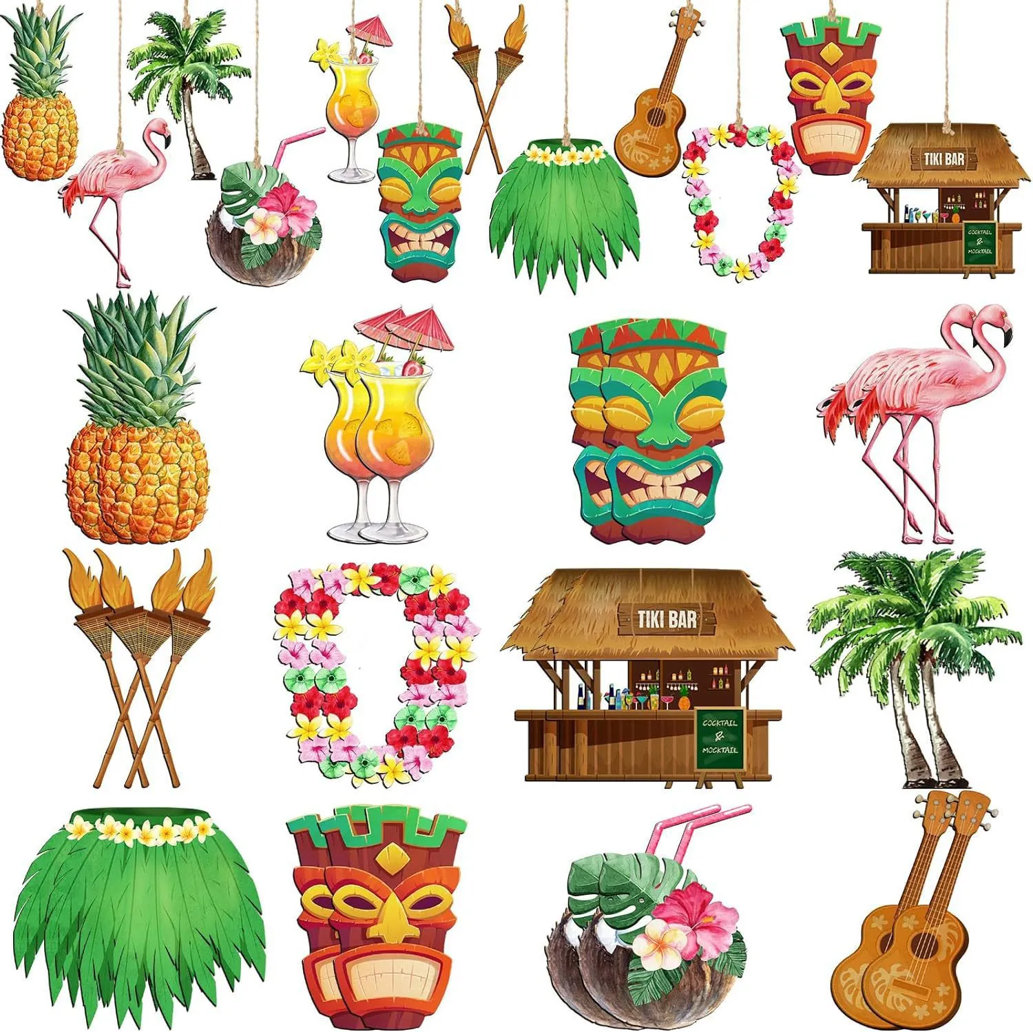 Mexican Carnival Wooden Hanging Decorations Cinco De Mayo Tropical Party Decor Flamingo Palm Tree Tiki Wood Ornaments
