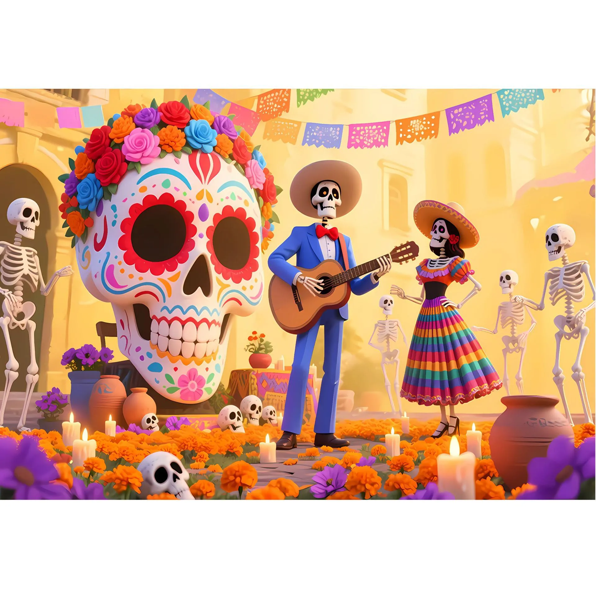 Mexican Day Of The Dead Backdrop Dia De Los Muertos Banner Sugar Skull Floral Polyester Party Decoration Photography Background For Home