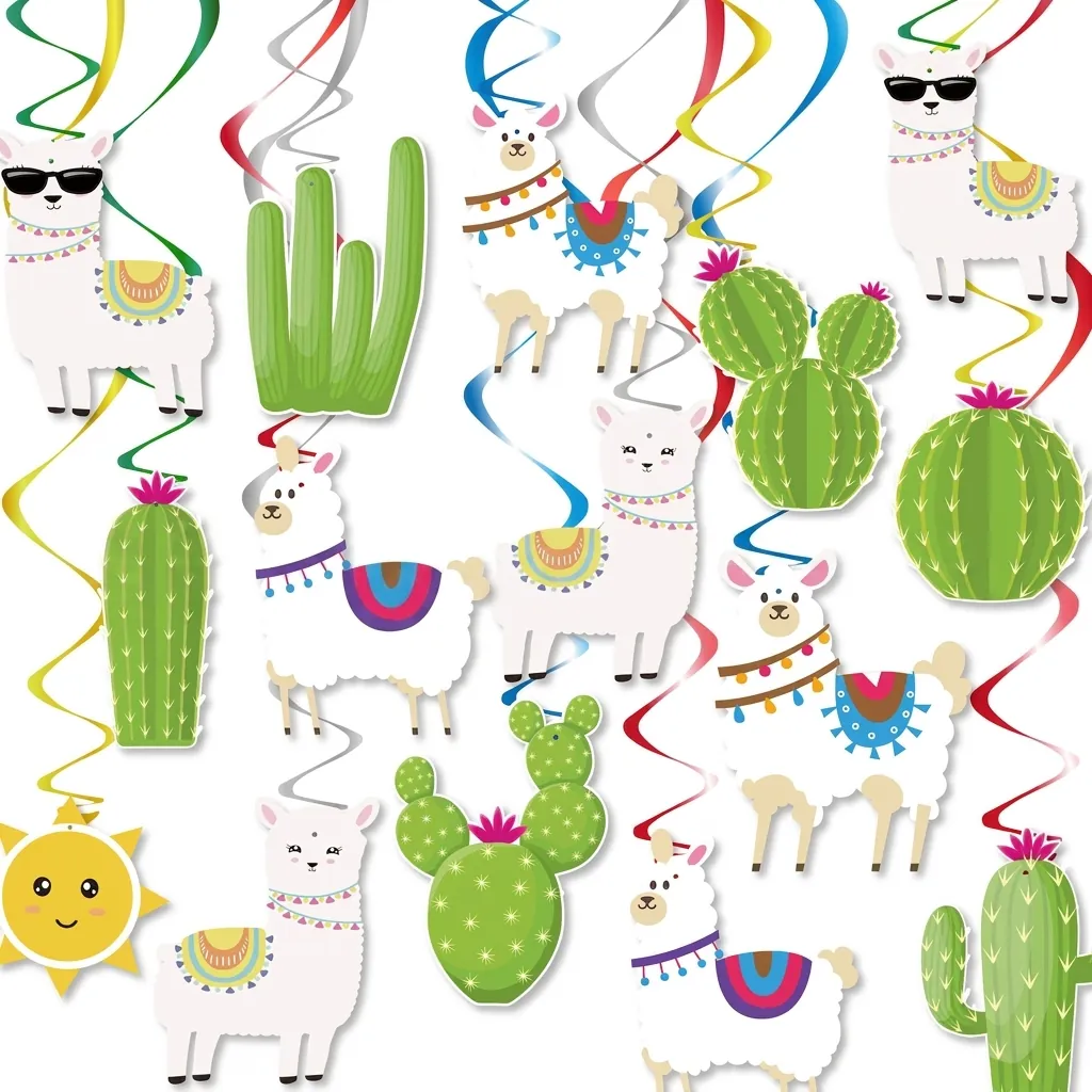 15 Pcs Fiesta Mexicaine Décorations Suspendues en Spirale Thème Lama Cactus Soleil Décor de Plafond Pour Cinco De Mayo Fête