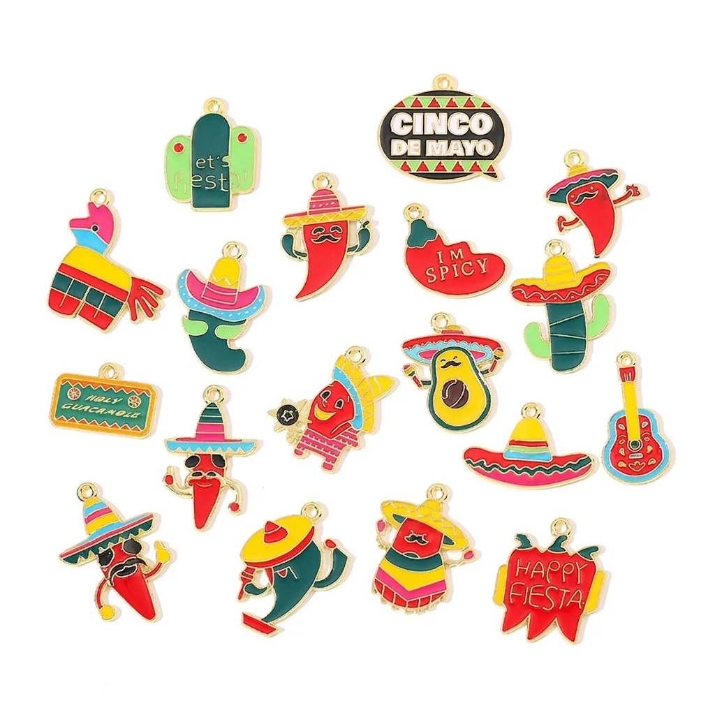 Mexican Fiesta Cinco De Mayo Alloy Enamel Chili Cactus Sombrero Charms For DIY Jewelry Making Handmade Craft Materials Accessories