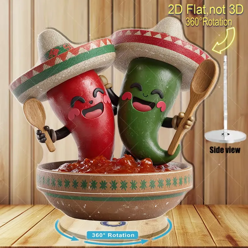 2D Flach Acryl Chili Rotierende Verzierung Mexikanischer Sombrero Cartoon Figur Schreibtisch Dekoration Party Souvenir Heim Geschenk