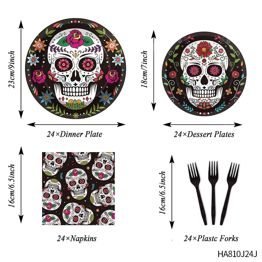 Decorazioni per Feste Giorno dei Morti Messicano Striscione Taco Bar Piatti Tovaglioli Forchette Zaino Coulisse Forniture