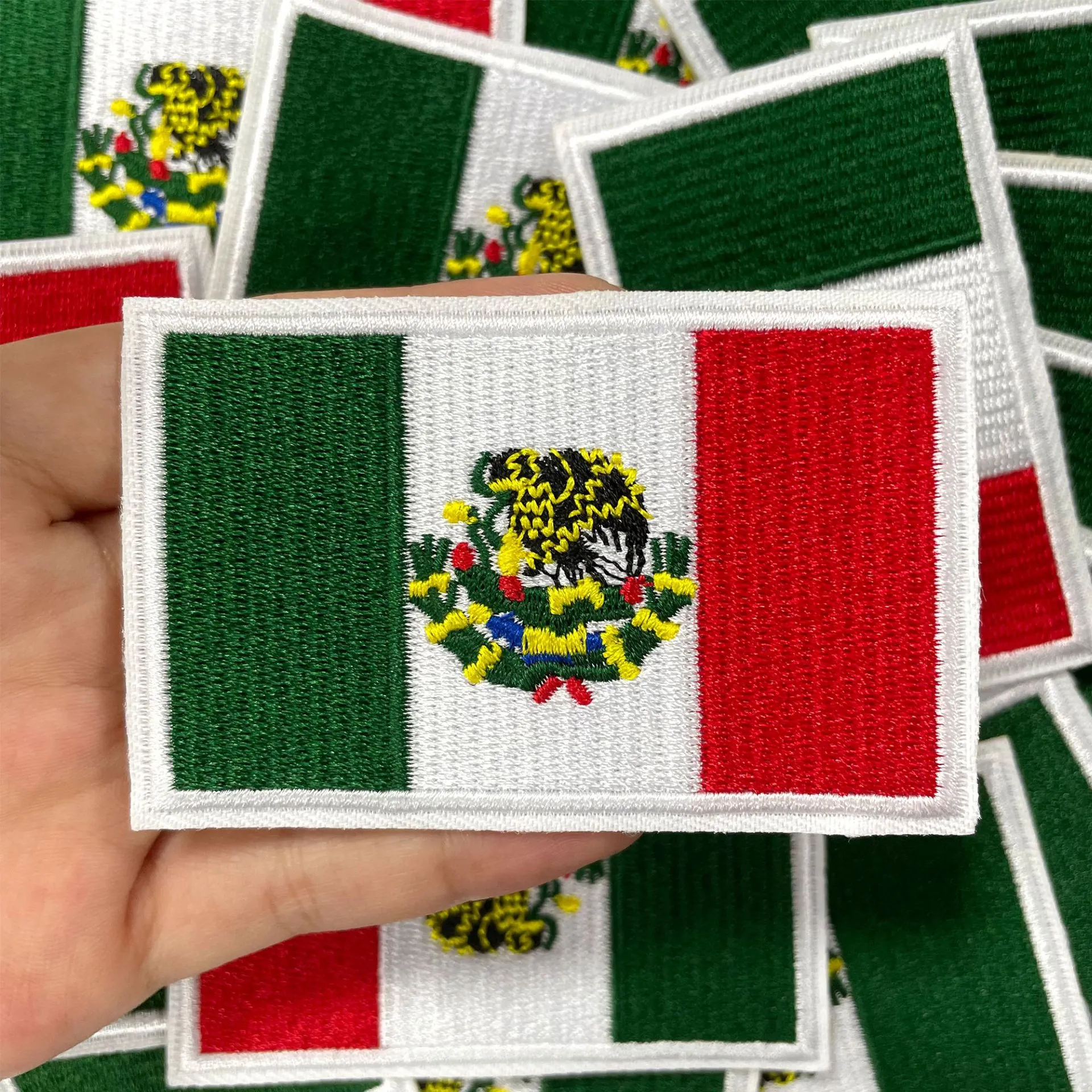 Mexico Flag Embroidered Patch Iron On Hook And Loop Mexican National Flag Emblem Badge For Clothing Jacket Hat Bag Accessory