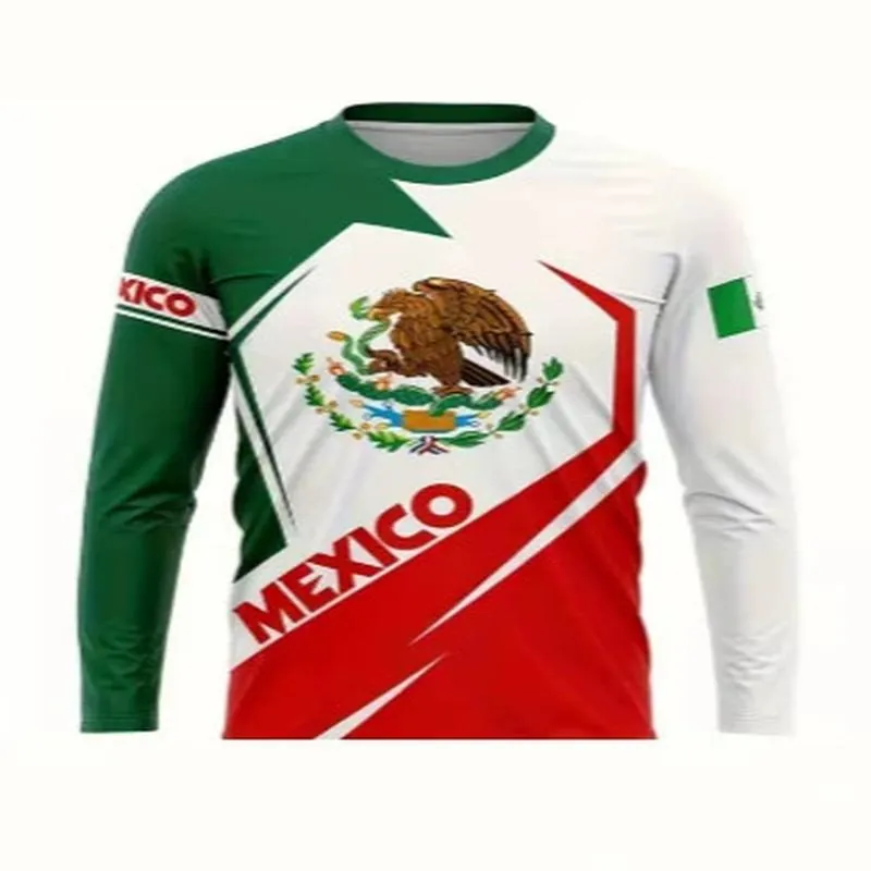 Mexiko-Flagge Aztekischer Kalender 3D-Druck Herren Langarm T-Shirt Casual Streetwear Rundhals Polyester Top Für Damen Herren