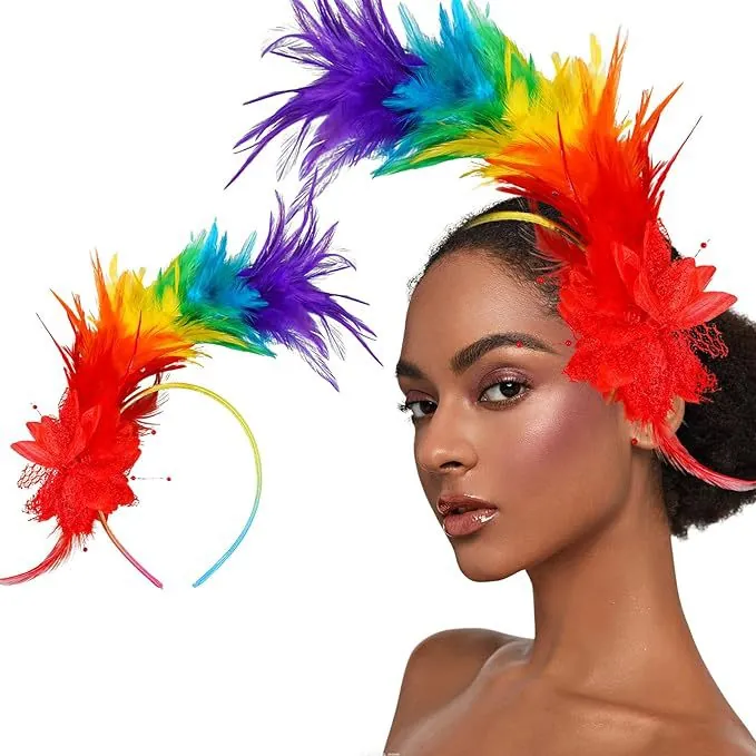 Handmade Feather Headband Fascinator For Women Halloween Carnival Party Hair Accessory Stage Performance Luxurious Headpiece