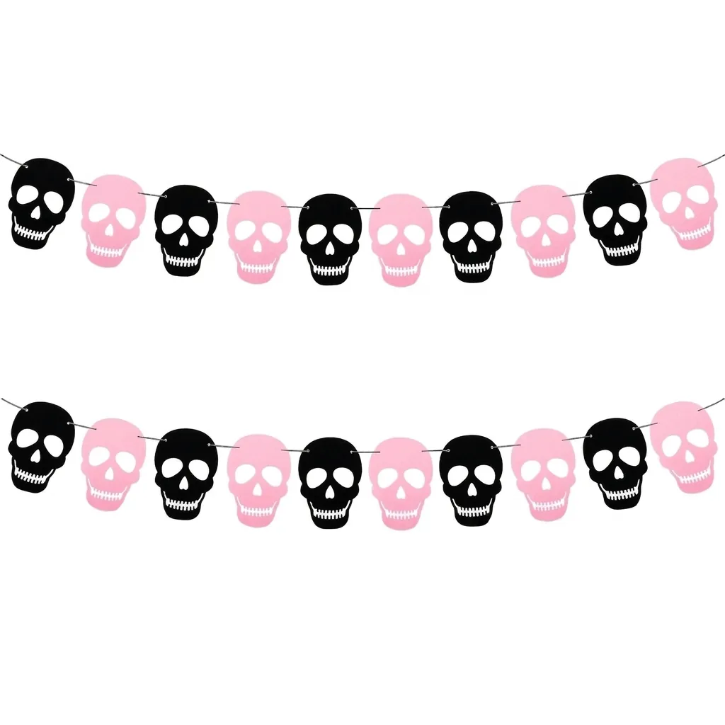 Halloween Heart Eye Skull Banner Pink Black Garland For Party Decoration Valentine's Day Theme Hanging Ornament Set