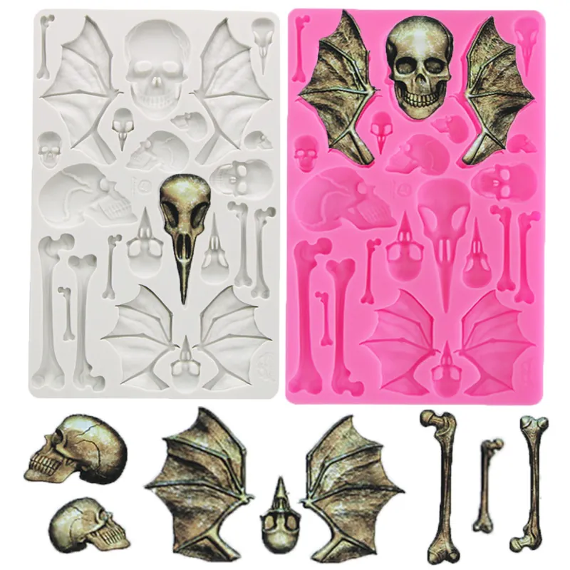 Moule en Silicone pour Fondant de Crâne Os Ailes Halloween DIY Décoration de Gâteau Outils de Cuisson pour Dessert de Fête