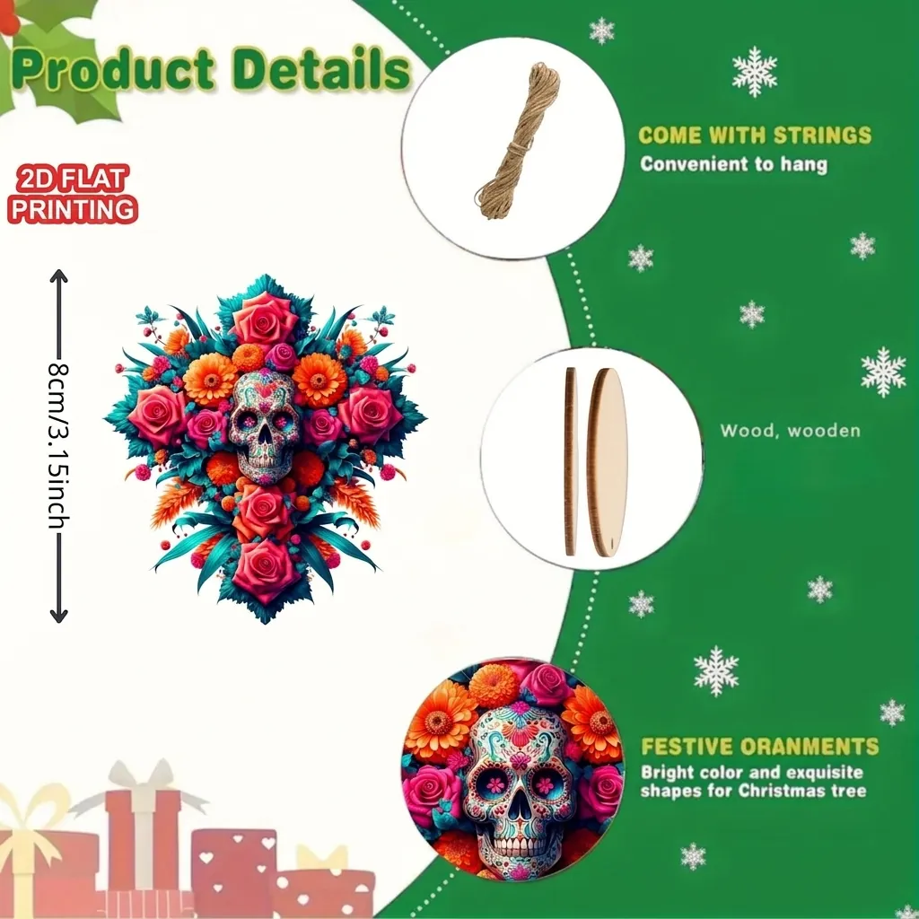 Day Of The Dead Hanging Decorations Wood Cross Floral Sugar Skull Design Home Window Party Variety Ornament Collection