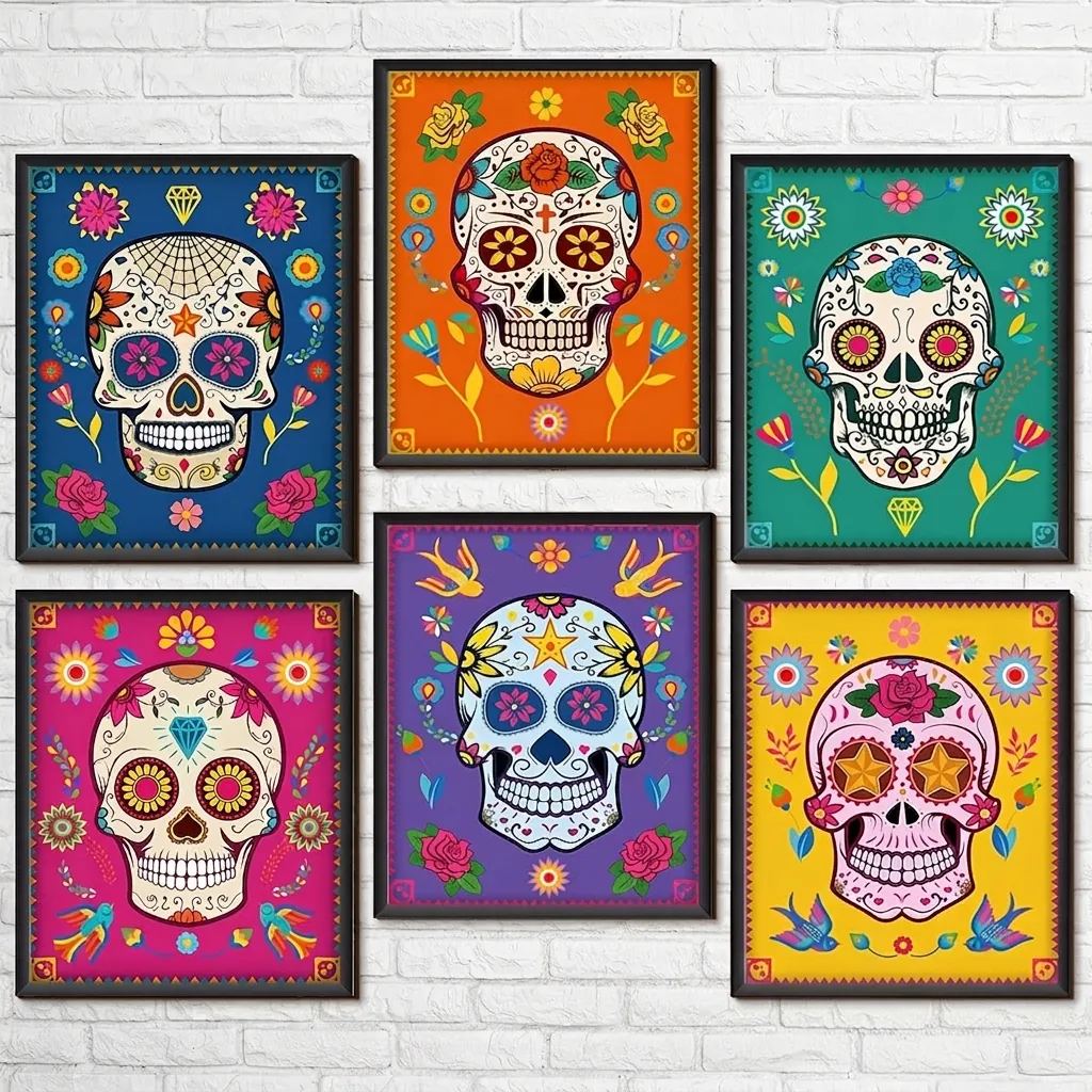 Mexican Day Of The Dead Wooden Sugar Skull Floral Pattern Wall Hanging Signs For Home B&B Room Background Decoration Art