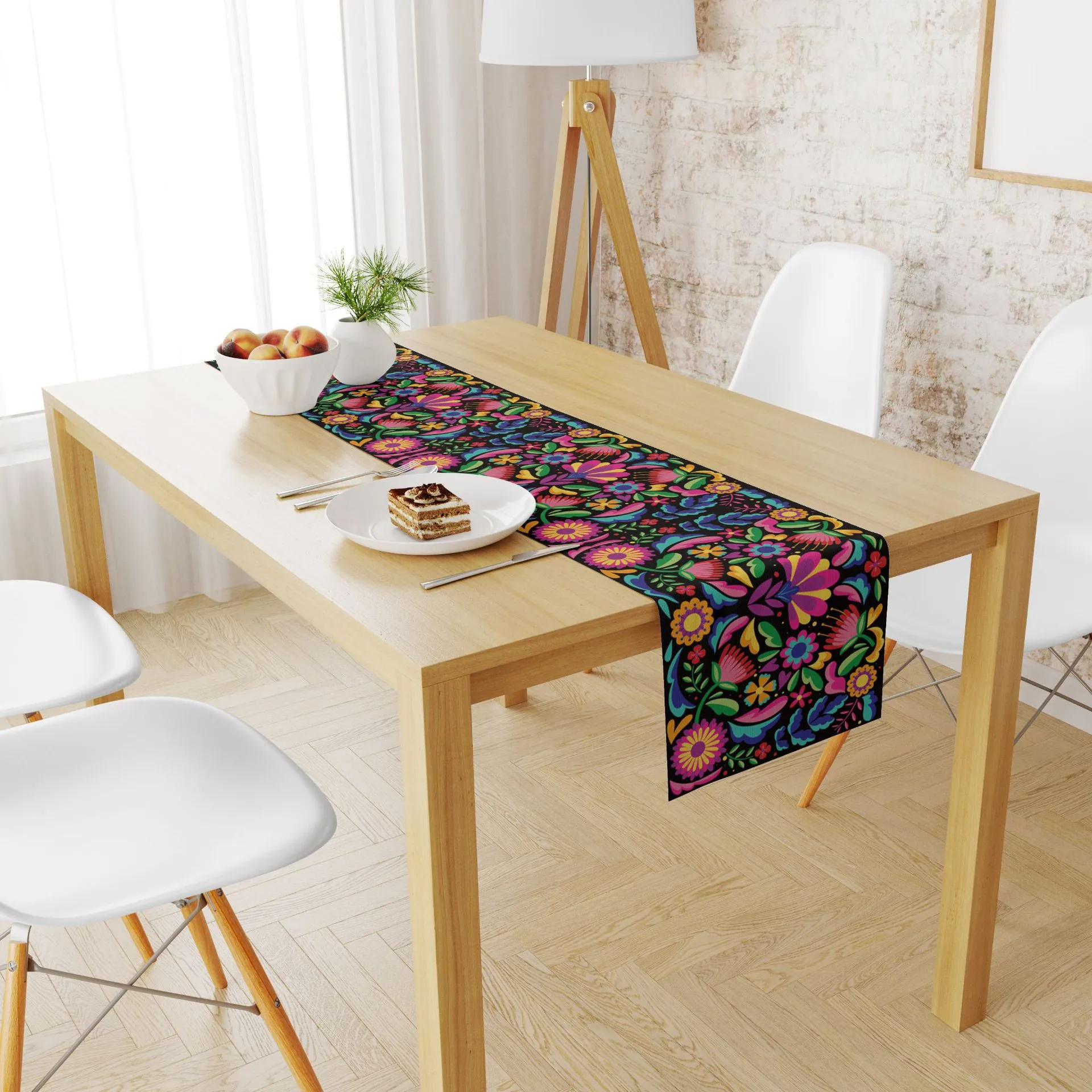 Mexican Fiesta Table Runner Floral Print Polyester Linen Texture Table Decoration For Kitchen Party Carnival Dining Table Runner