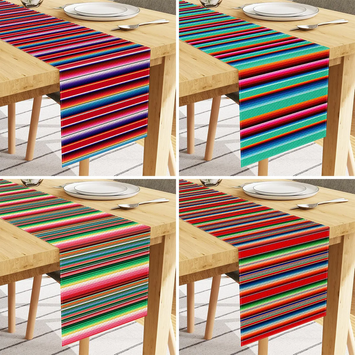 Runner da Tavolo in Lino Stile Messicano a Righe Serape Multicolore Tovaglia per Tavolo da Pranzo Matrimonio Festa Decorazioni Casa