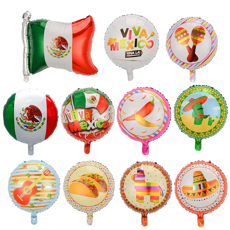 Mexican Fiesta Party Decorations Aluminum Foil Balloons Cactus Taco Sombrero Theme Carnival Celebration Balloon Supplies
