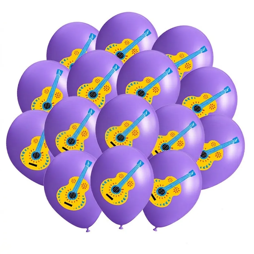 Cinco De Mayo Theme Latex Balloons Purple Cartoon Guitar Print Round Balloon For Mexican Fiesta Party Children Decoration