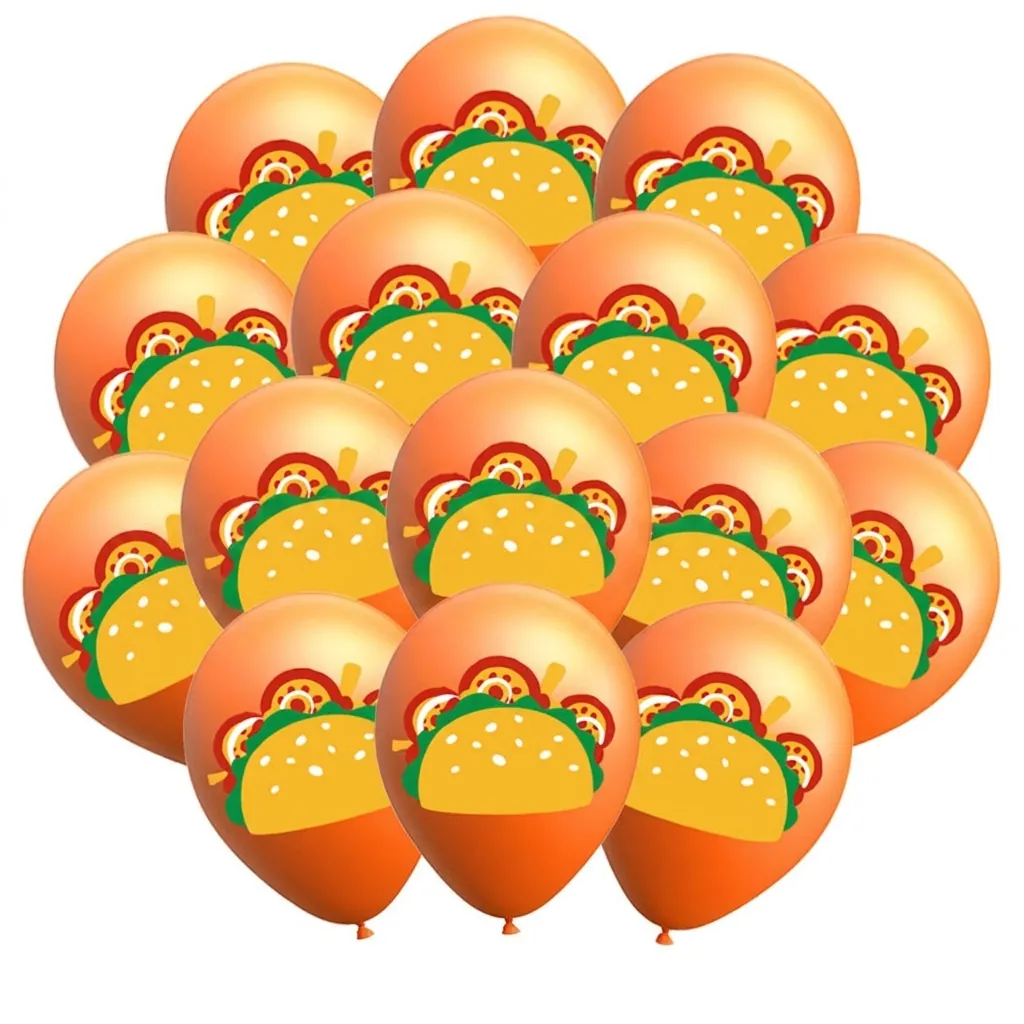 Cinco De Mayo Mexican Theme Party Decoration Balloons Orange Latex Balloon With Cartoon Taco Food Print For Festival Celebration Party Decor
