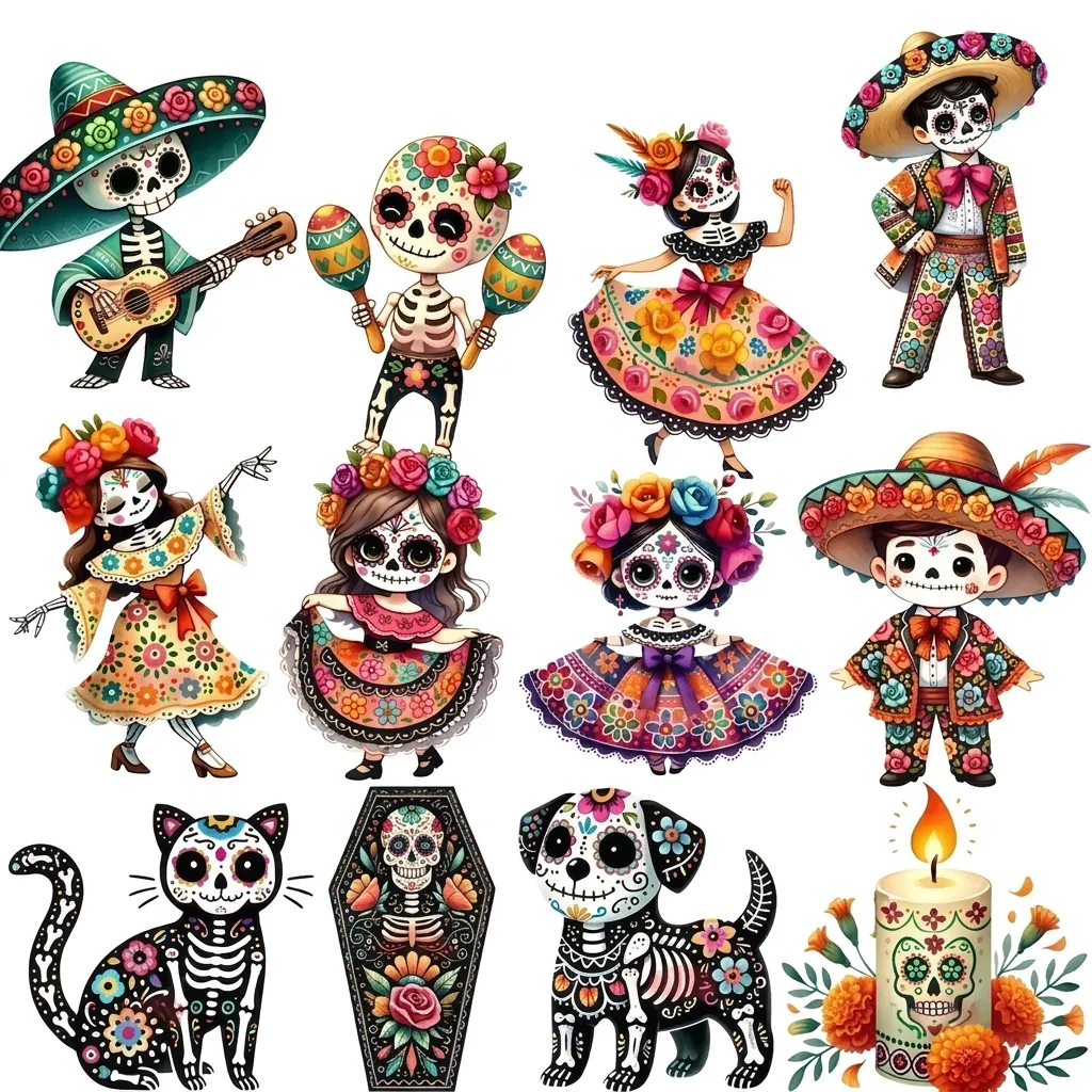 Mexican Day Of The Dead Wooden Hanging Decoration Colorful Sugar Skull Mariachi Print Festival Home Party Wall Hanging Decor Ornaments