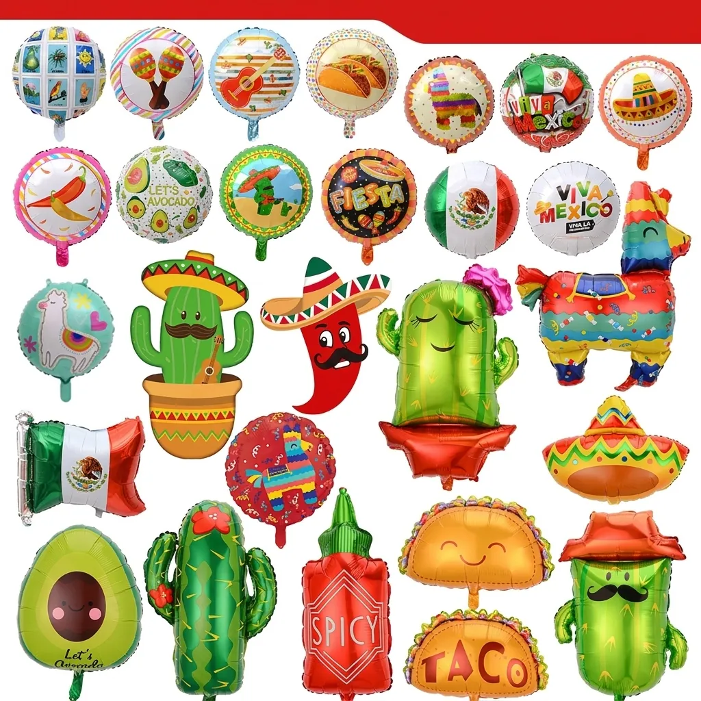 Mexican Fiesta Party Foil Balloons Cactus Taco Avocado Sombrero Alpaca Pinata Carnival Celebration Decorations