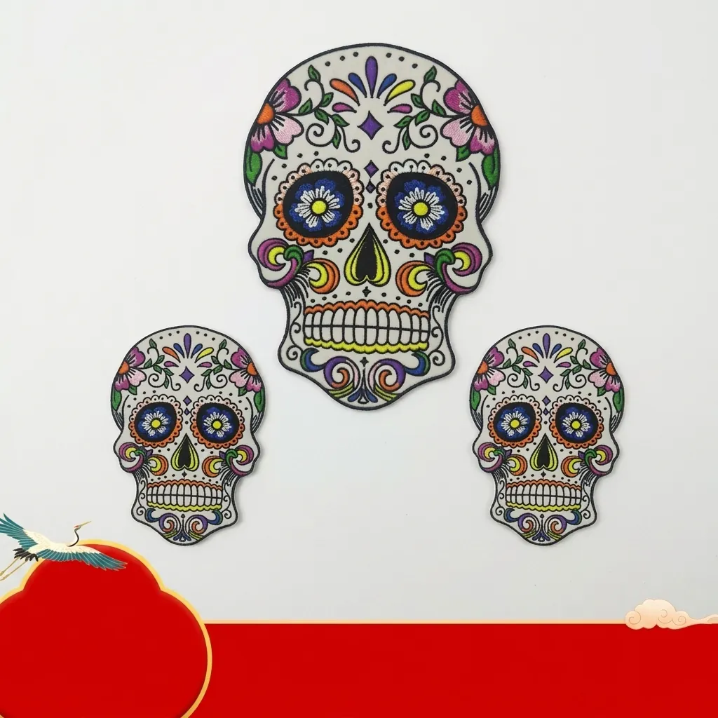 Parche Bordado de Calavera de Azúcar Estilo Mexicano Flor Colorida Esqueleto Aplicación Parche Decorativo Para Ropa