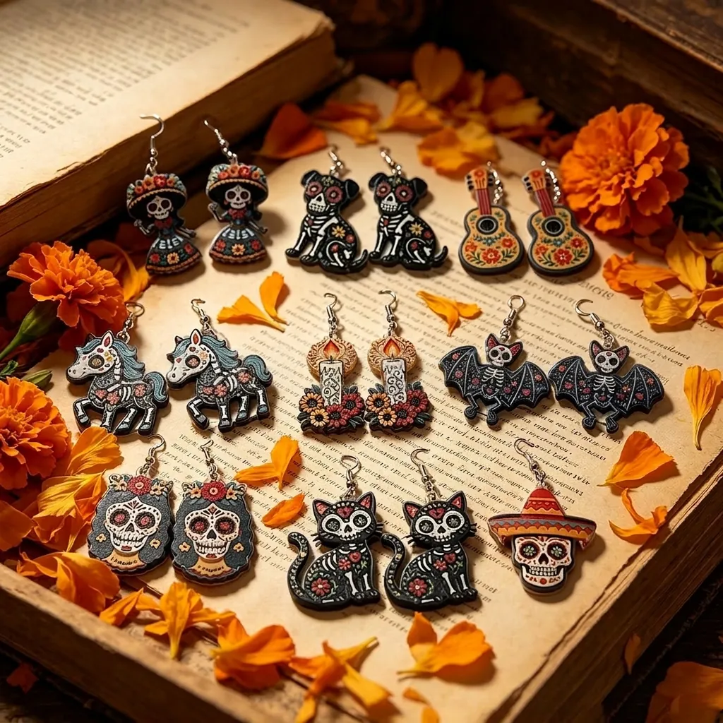 Mexikanische Cinco De Mayo Tag Der Toten Acryl Ohrringe Mehrfarbig Sugar Skull Piñata Pony Gitarre Hängeohrringe Für Damen Festival Party Schmuck