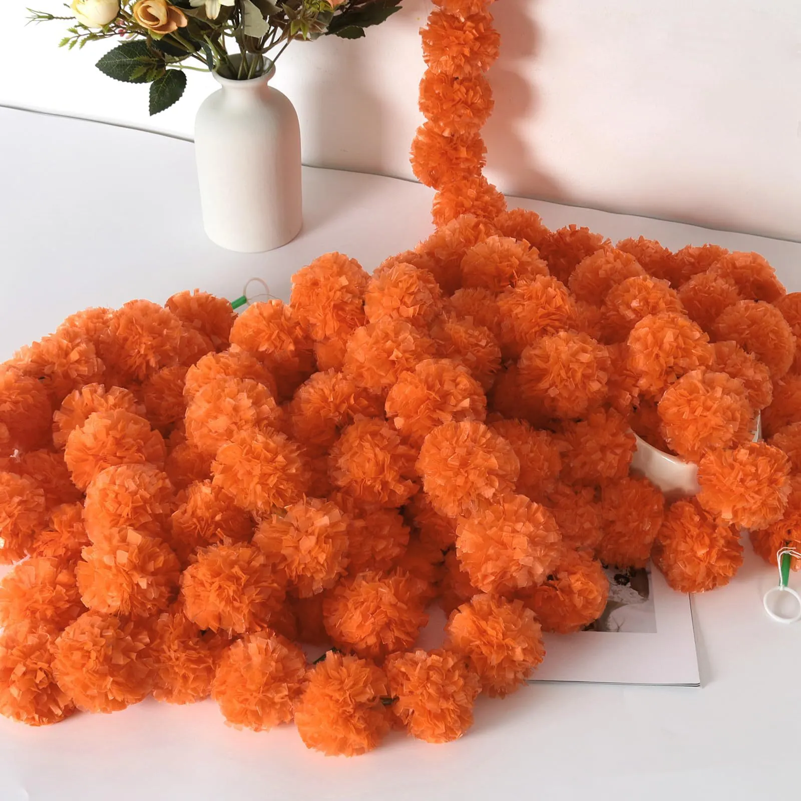 Mexican Marigold Garlands For Day Of The Dead Halloween Wedding Decorations Artificial Flower Garlands For Home Indian Festival Decor