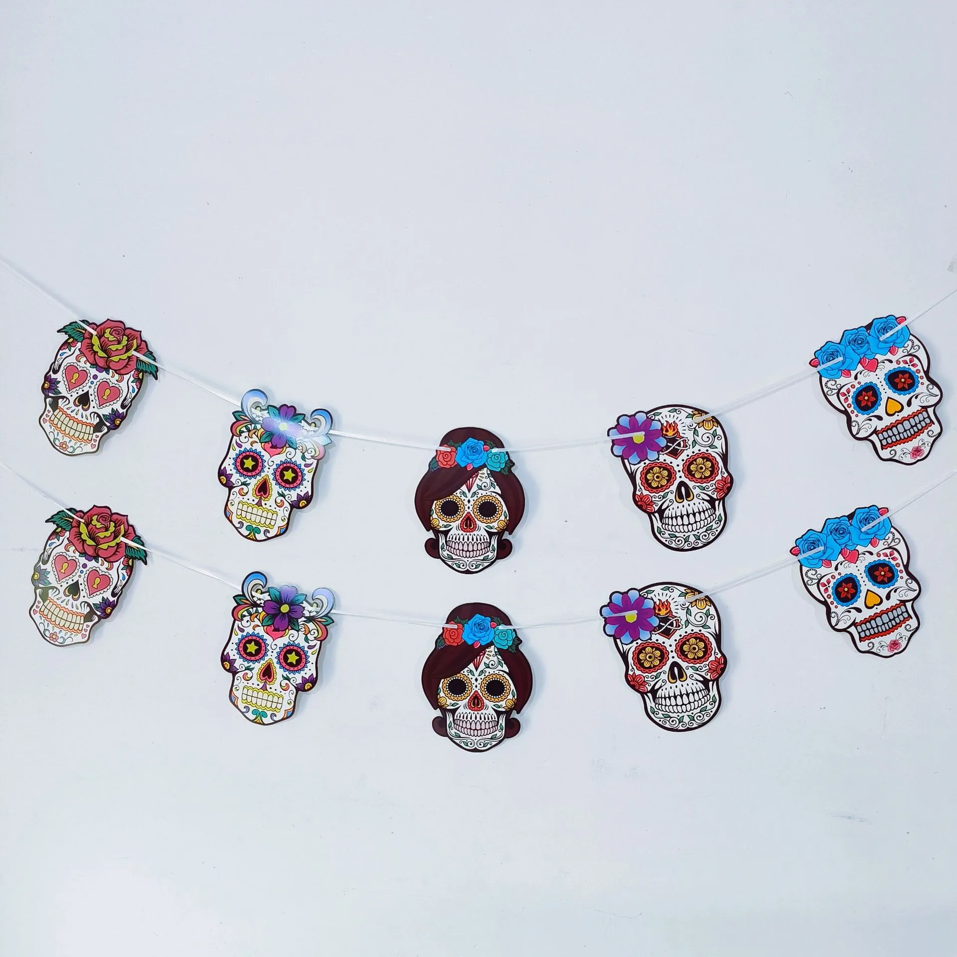 Mexican Day Of The Dead Decoration Banner Colorful Sugar Skull Garland Vintage Halloween Party Supplies Horror Hanging Ornament