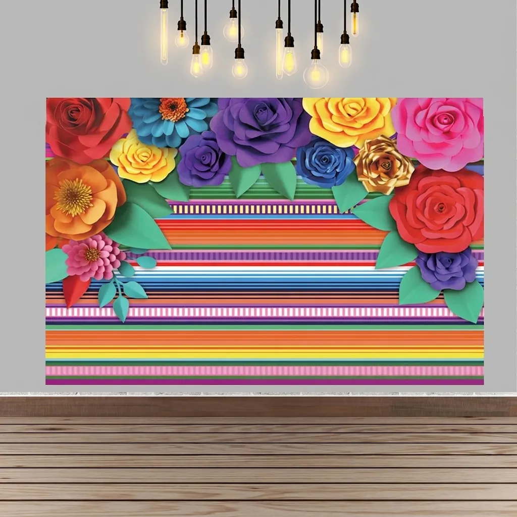 Mexican Day Of The Dead Photography Backdrop PVC 3D Flower Striped Festival Party Background Banner Photo Shooting Props