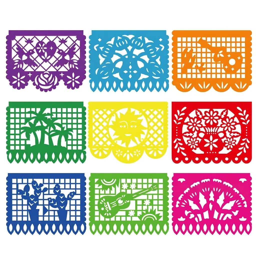 Mexican Papel Picado Banner Day Of The Dead Decoration Hollow Out Plastic Banners Colorful Festival Party Background Ornament