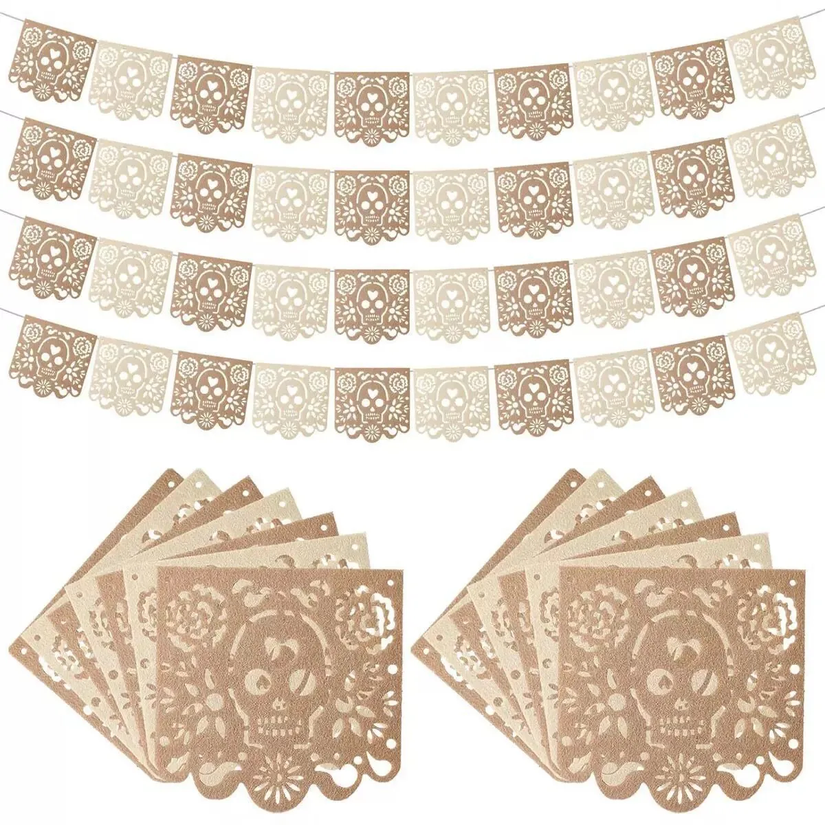 Mexican Day of the Dead Felt Banner Hollowed Out Sugar Skull Garland Papel Picado Halloween Party Festival Hanging Decor