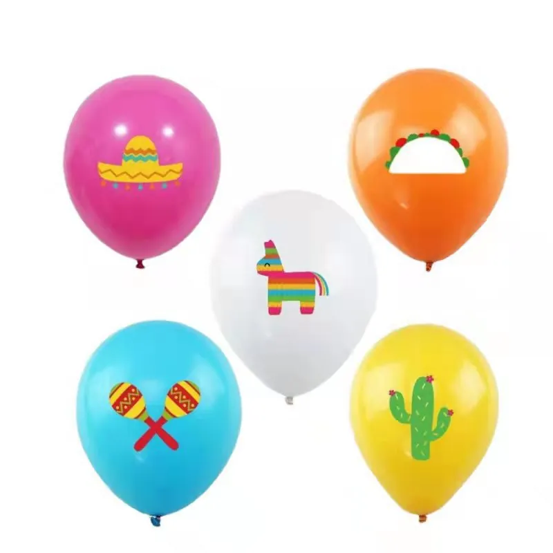 Mexican Theme Latex Balloons Set Cartoon Sombrero Taco Pinata Cactus Printed Balloons For Fiesta Birthday Party Scene Decor