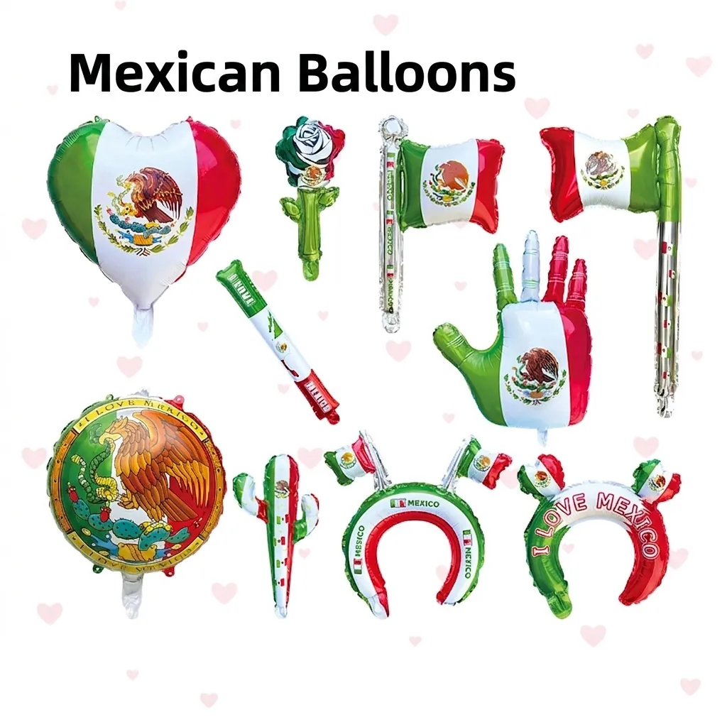 Mexican Theme Aluminum Foil Balloons Cactus Heart Flag Shape Handheld Wand Headband For Festival Party Decoration