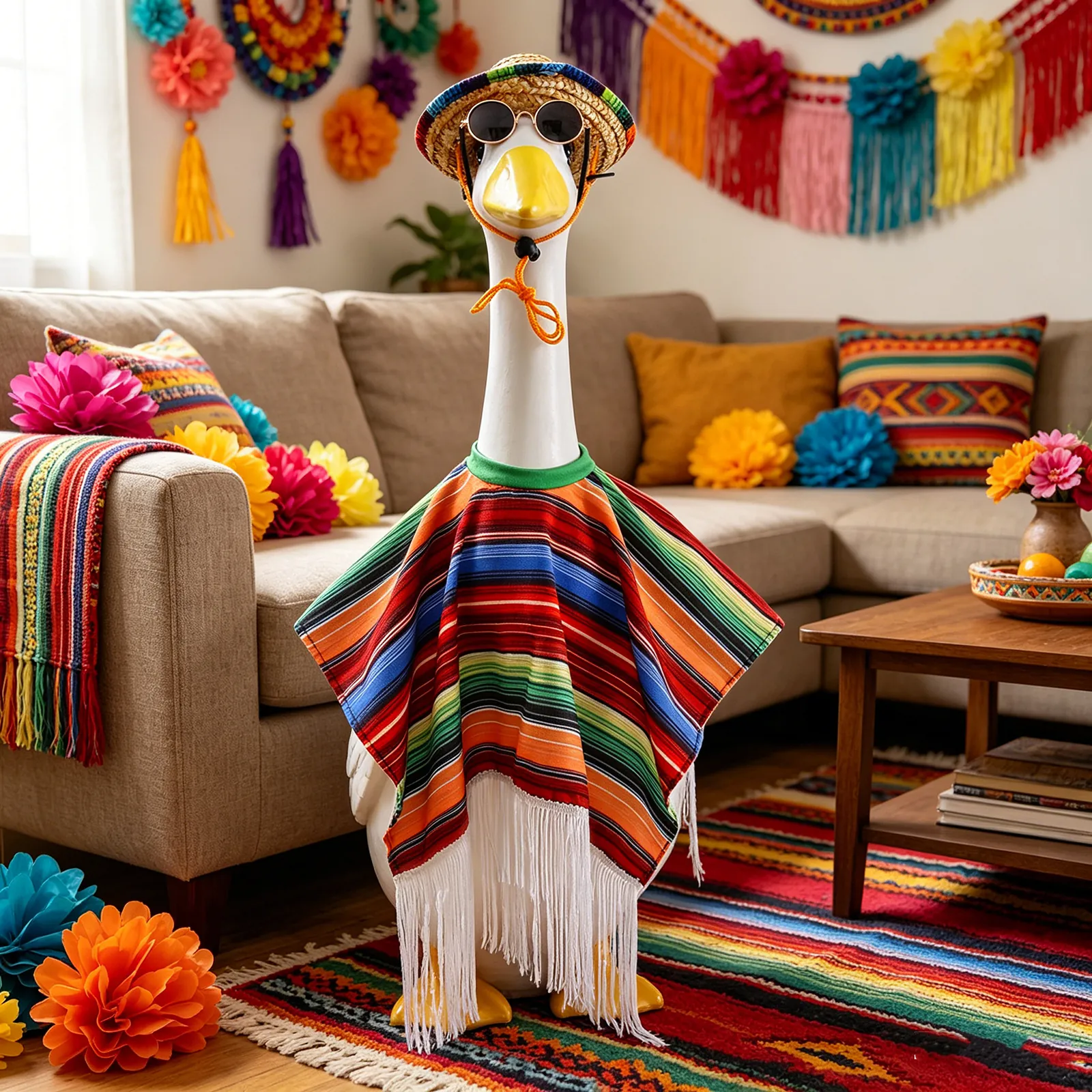 Mexican Carnival Porch Goose Costume Set For 23 Inch Garden Goose Sombrero Hat Serape Poncho Sunglasses Yard Decoration