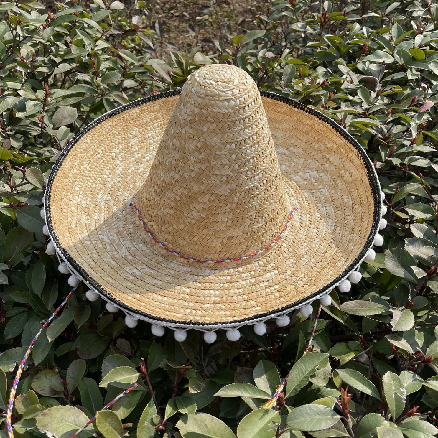 Mexicaanse Sombrero Strohoed Met Pom-poms En Gekleurde Afwerking Voor Halloween Carnaval Feest Optreden Volwassenen Kinderen Etnische Geweven Hoed