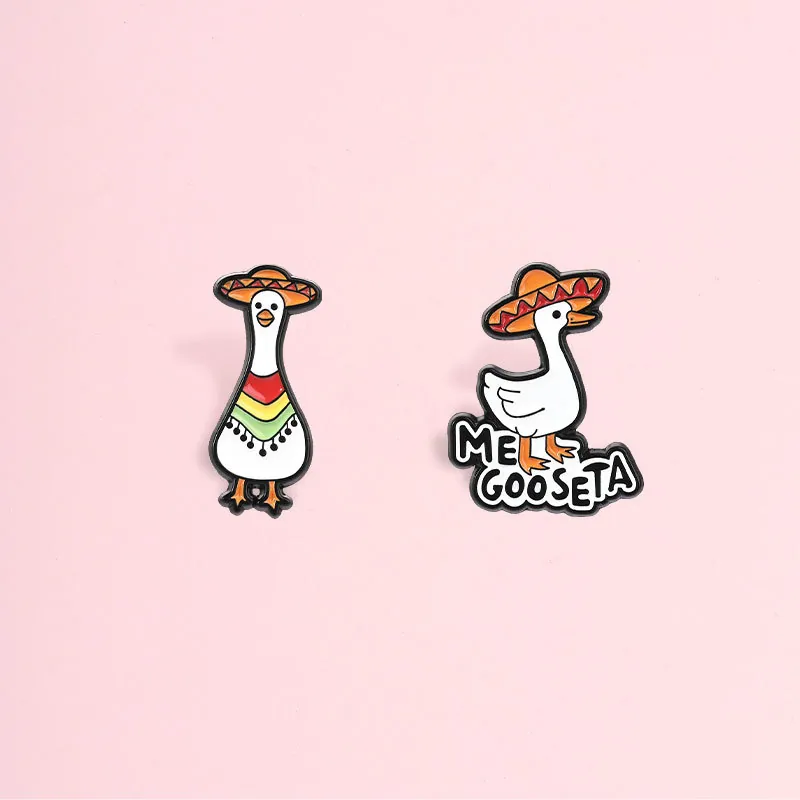 Creative Mexican Hat White Goose Metal Brooch Fun Cartoon Animal Enamel Badge Pin for Clothes Backpack Gift