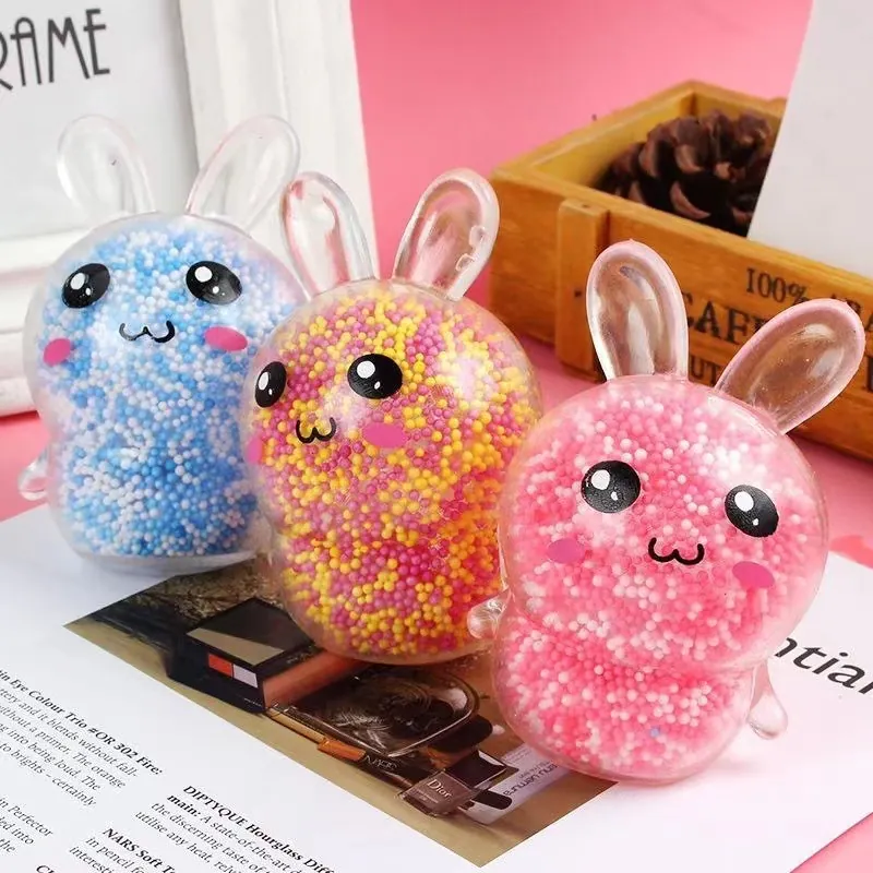 Glowing Rabbit Squishy Stress Relief Toy TPR LED Light Up Bunny Squeeze Ball Colorful Foam Beads Filled Fidget Toy