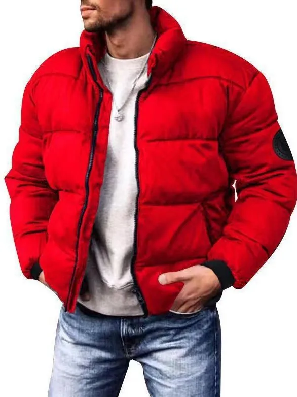 Men's Winter Thickened Padded Jacket Stand Collar Windproof Warm Quilted Outerwear Plus Size Casual Puffer Coat For Men