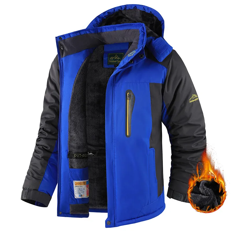 Men Plus Size Hardshell Jacket Fleece Lined Thickened Windproof Waterproof Hooded Winter Cotton Coat Outdoor Sport Top