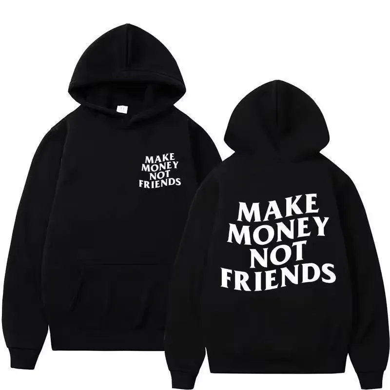 Herren Streetwear Buchstaben Druck Hoodie Make Money Not Friends Lockere Passform Polyester Kapuzenpullover Bedrucktes Sweatshirt Top Für Jugendliche