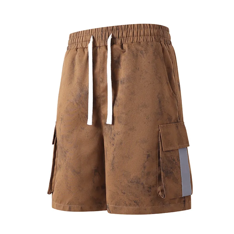 Herren Schnelltrocknende Cargo-Shorts Sommer Locker Fünf-Punkte Hose Mit Reflektierenden Streifen Marmor Muster Batik Lässig Bottoms Für Herren