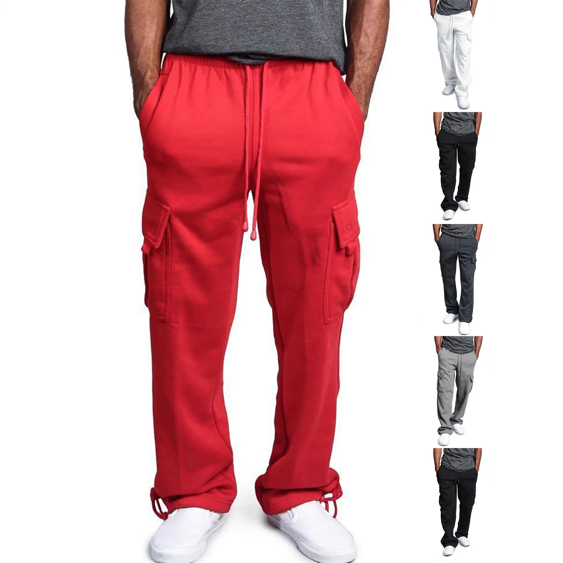 Pantaloni Cargo High Street da Uomo Retro Casual Multitasche Coulisse Pantaloni Sportivi Joggers Larghi Tinta Unita Hip Hop Streetwear