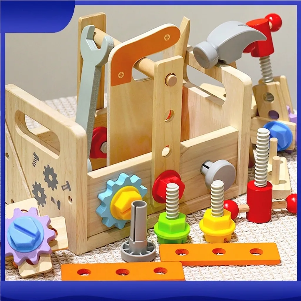 Boîte À Outils En Bois Pour Enfants Montessori Jeu De Rôle Établi Avec Marteau Clé Tournevis Vis Écrous